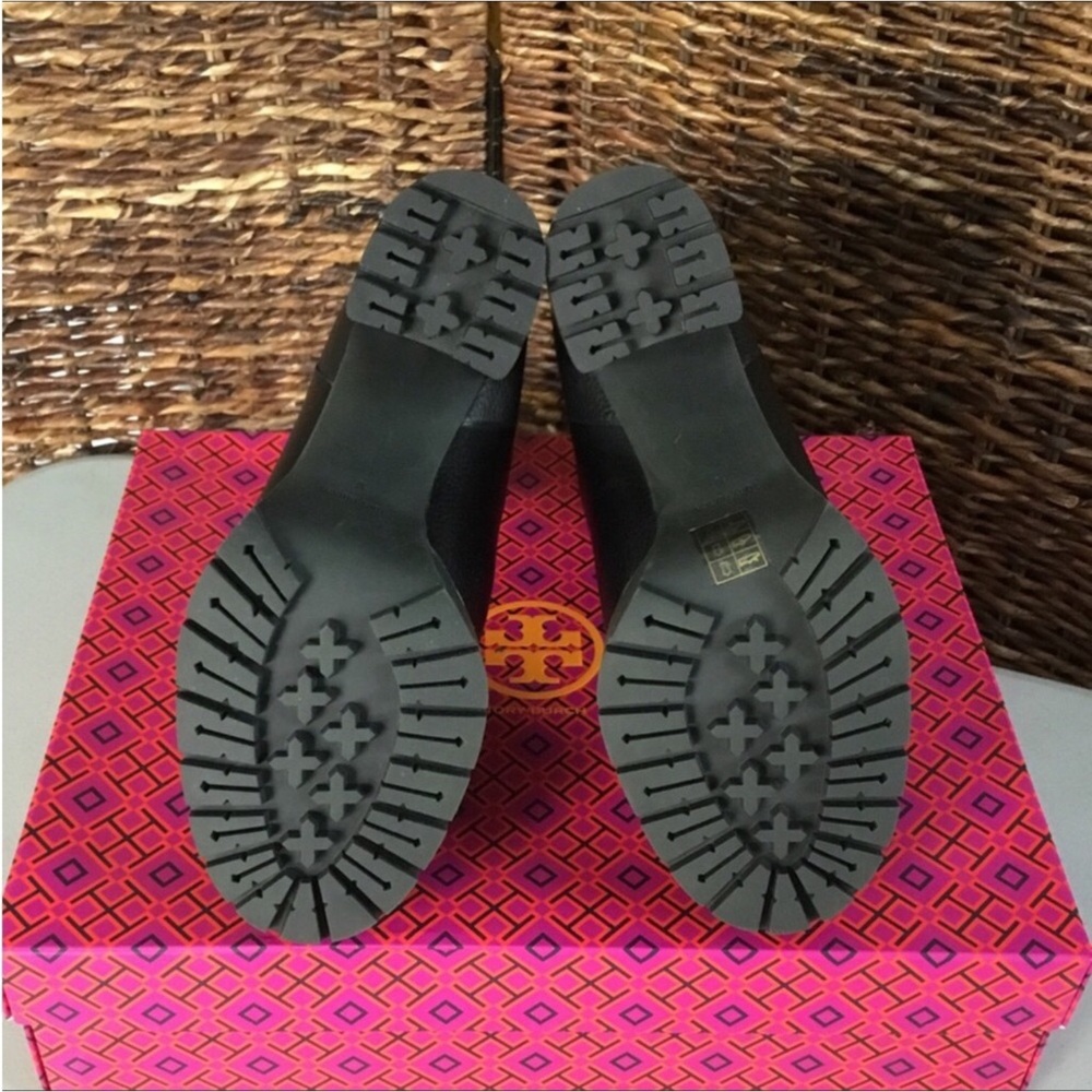 TORY BURCH NEW MILLER 100 MM LUG SOLE BOOTIE TUMBLED LEATHER PERFECT BLACK - Picture 8 of 11